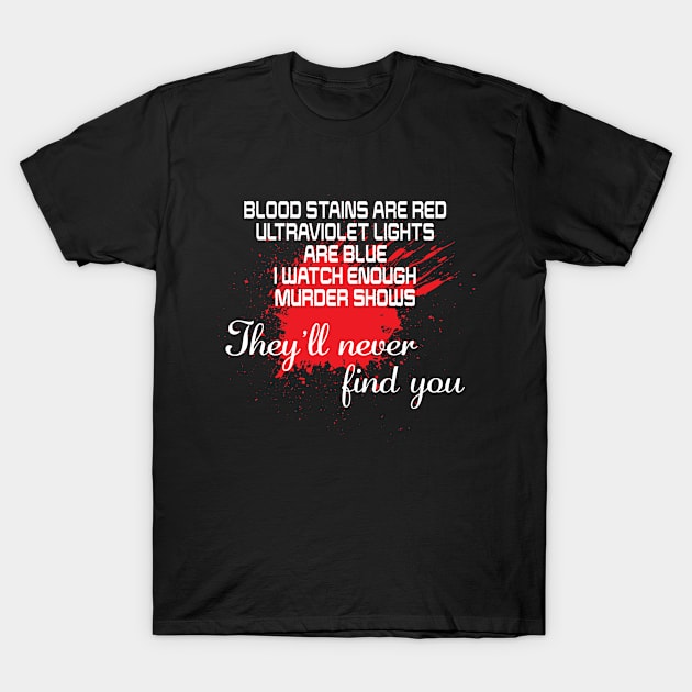 Blood Stains Creepy Never Find You T-Shirt by Mellowdellow
